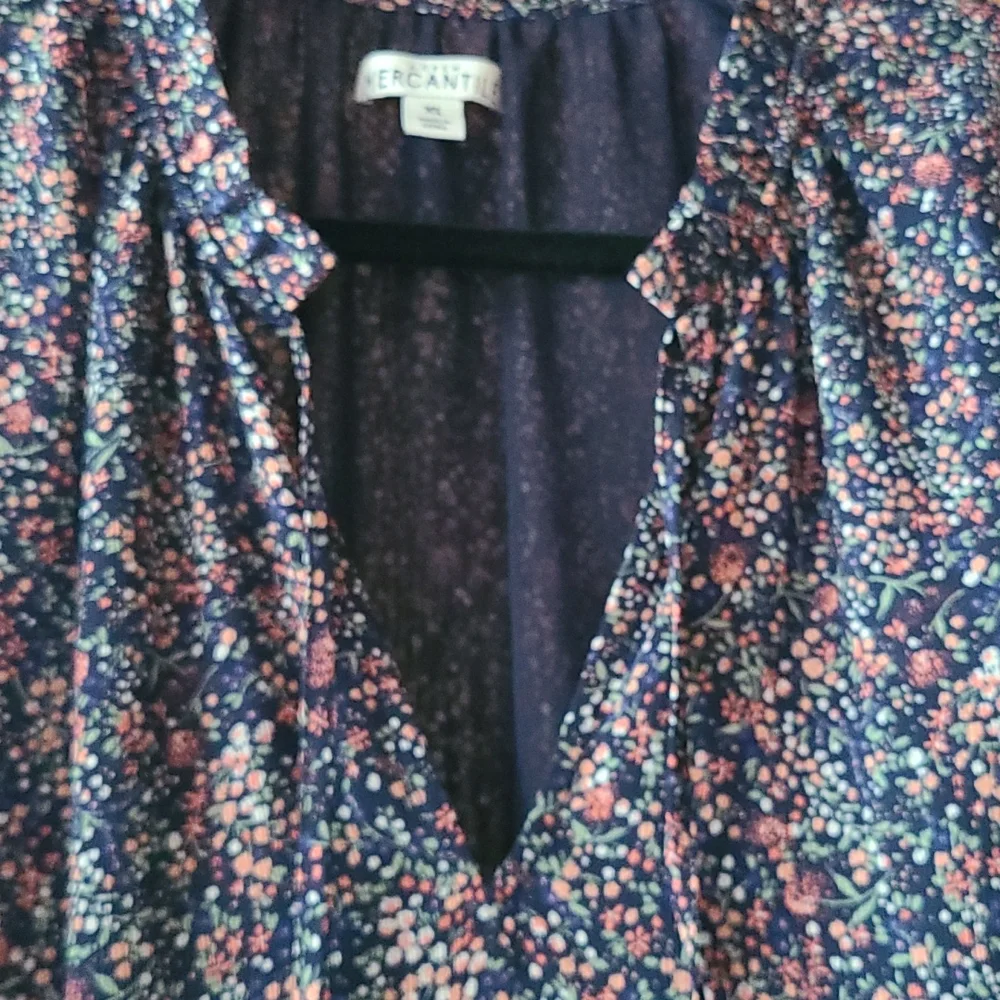 EUC J.Crew navy floral long sleeve dress flowy XL elastic waist spring - Picture 3 of 5